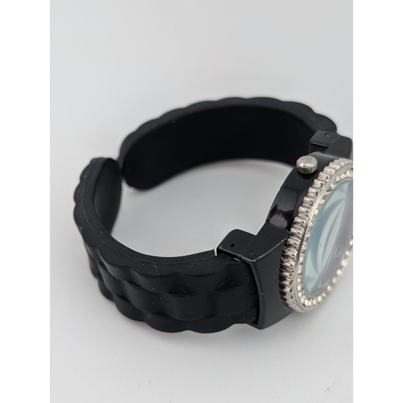 Vivani Watch Women 34mm Case Rhinestones Black Silicone Bangle Band- New Battery - Picture 4 of 7